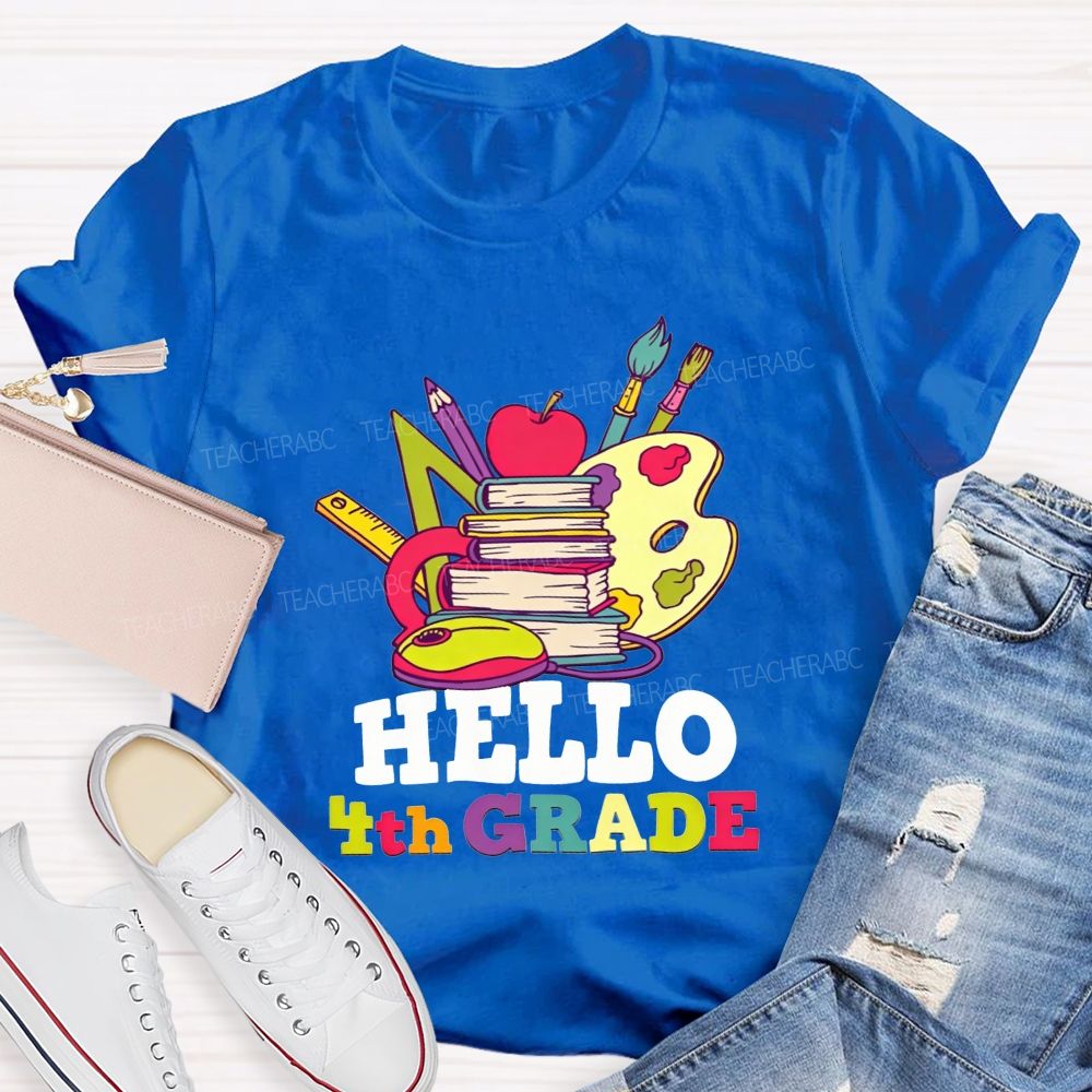 Personalized Grade Colorful Book Paint Palette 4th Grade Teacher T-shirt