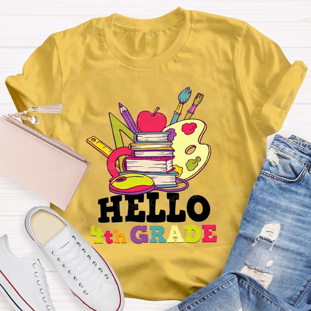 Personalized Grade Colorful Book Paint Palette 4th Grade Teacher T-shirt