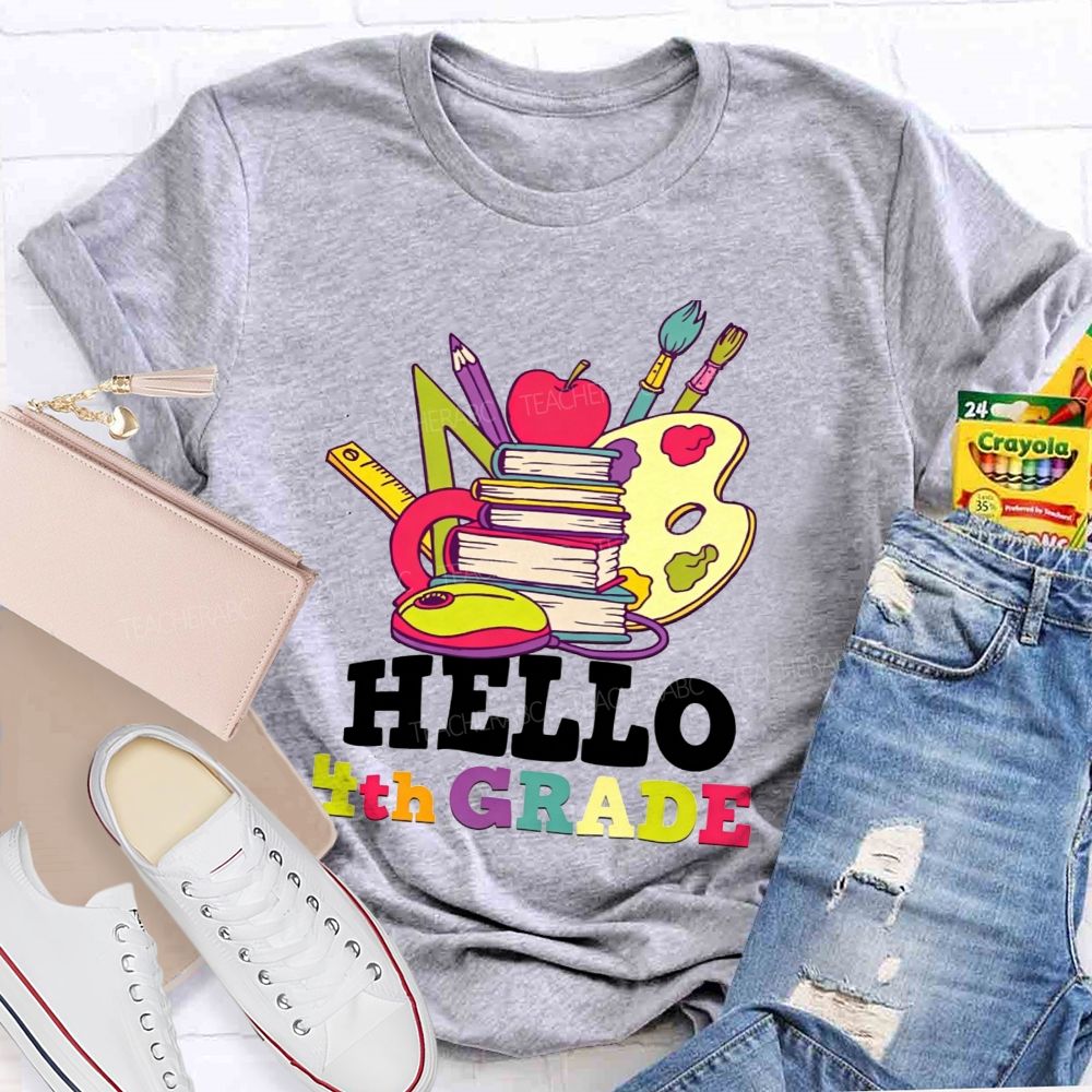 Personalized Grade Colorful Book Paint Palette 4th Grade Teacher T-shirt