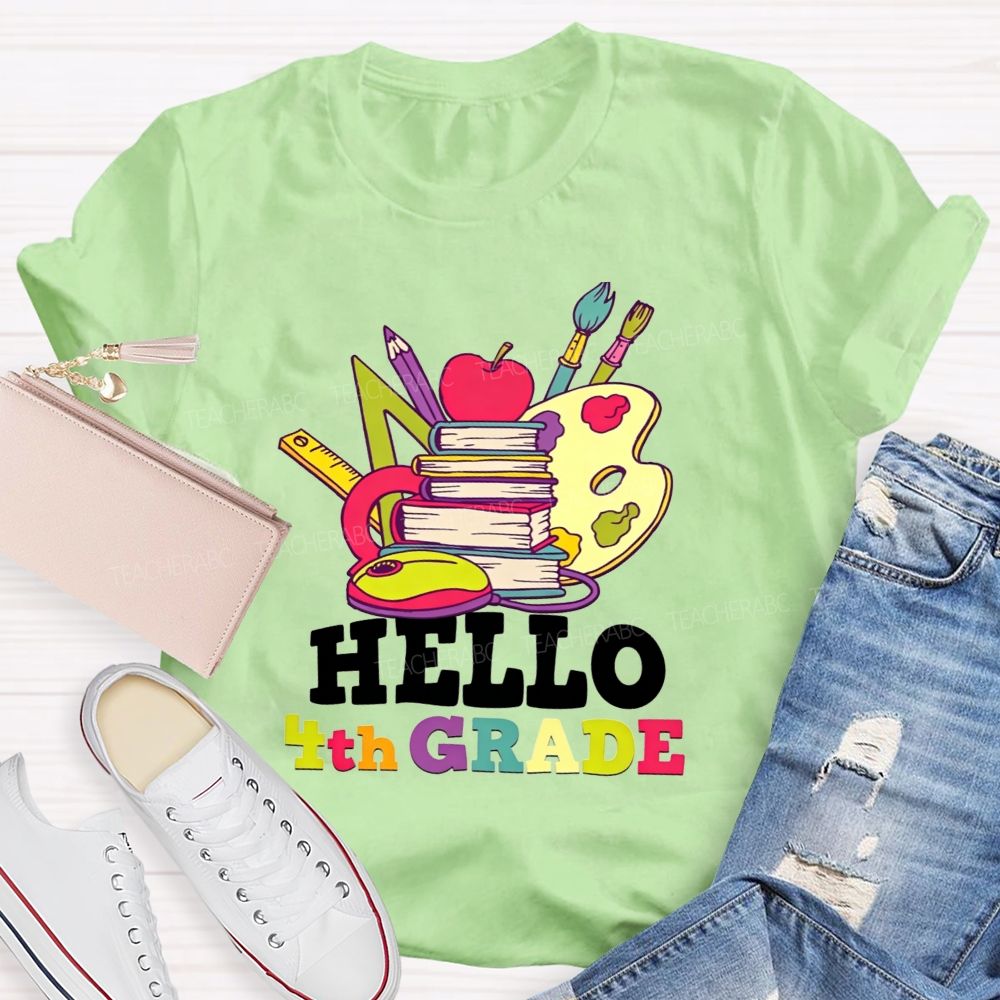 Personalized Grade Colorful Book Paint Palette 4th Grade Teacher T-shirt