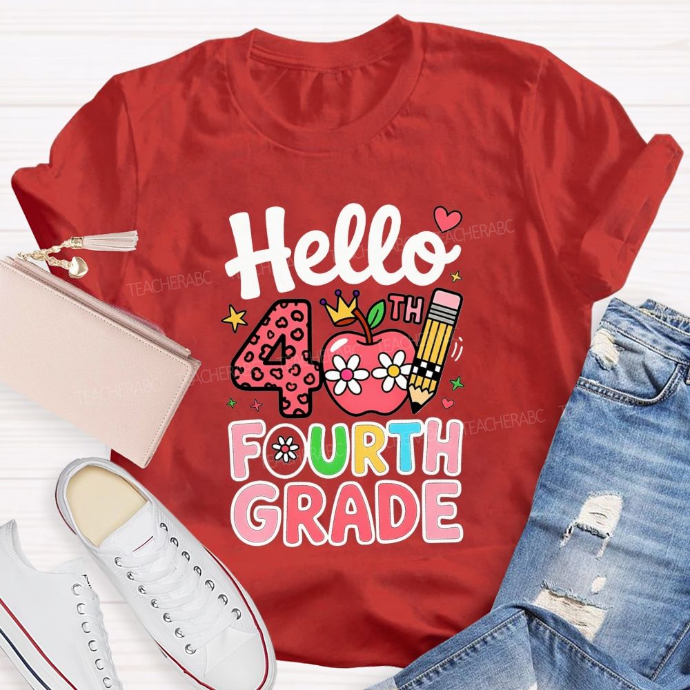 Personalized Grade Pink Cute Daisy Crown 4th Grade Teacher T-shirt