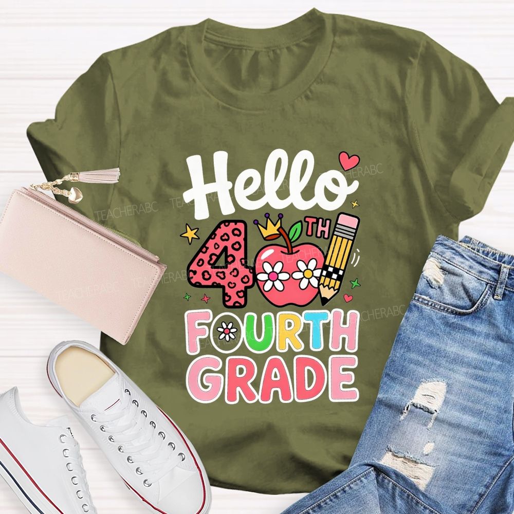 Personalized Grade Pink Cute Daisy Crown 4th Grade Teacher T-shirt