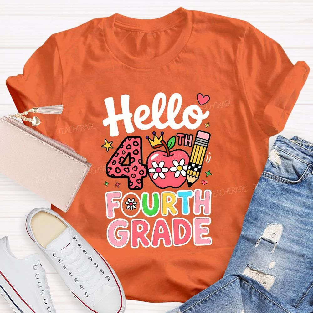 Personalized Grade Pink Cute Daisy Crown 4th Grade Teacher T-shirt