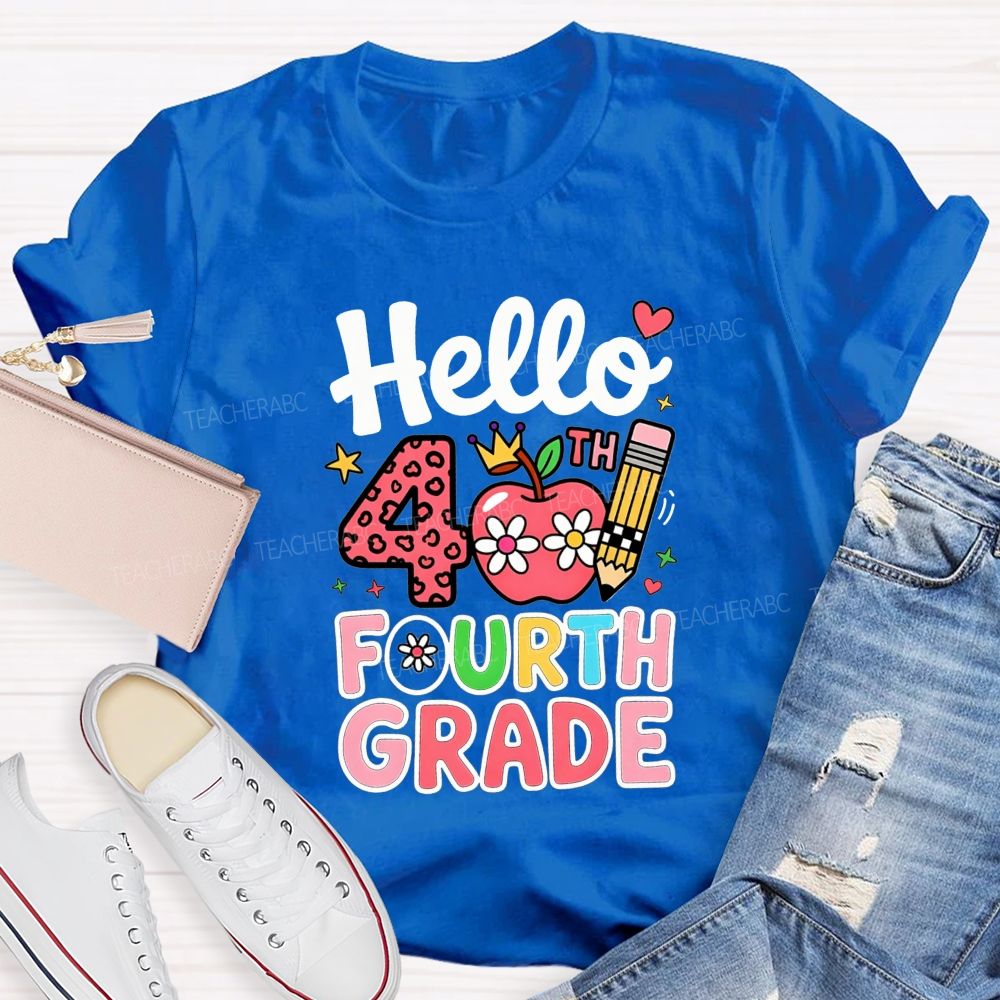 Personalized Grade Pink Cute Daisy Crown 4th Grade Teacher T-shirt