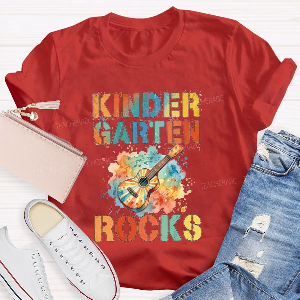 Personalized Grade Kindergarten Rocks Music Teacher T-shirt
