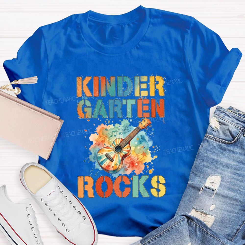 Personalized Grade Kindergarten Rocks Music Teacher T-shirt