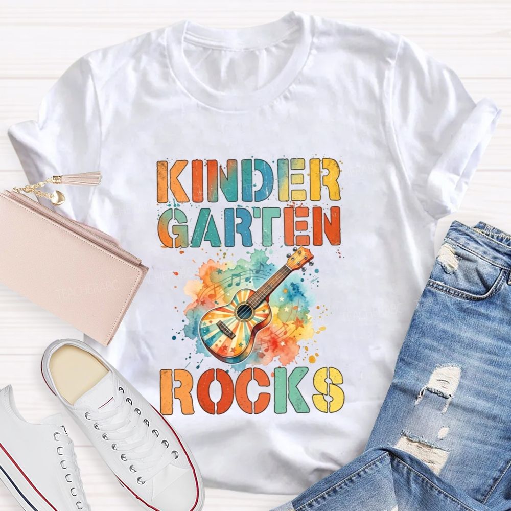 Personalized Grade Kindergarten Rocks Music Teacher T-shirt