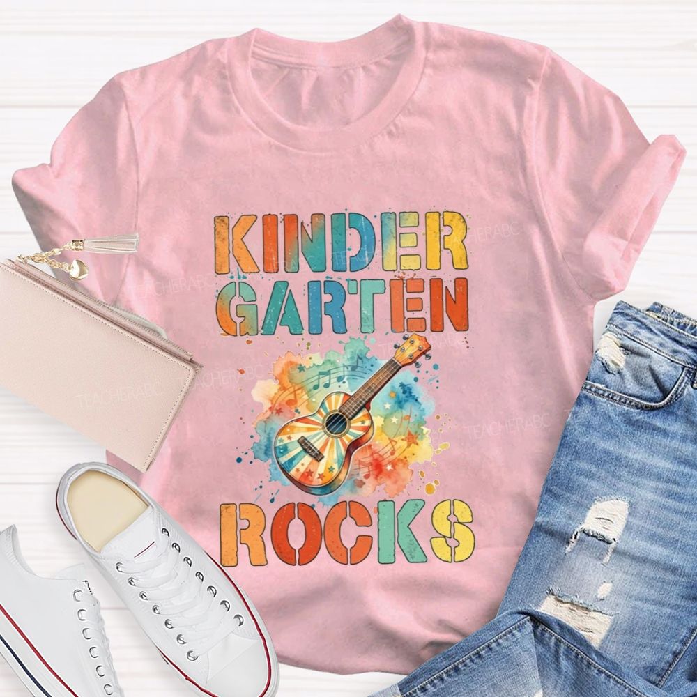Personalized Grade Kindergarten Rocks Music Teacher T-shirt