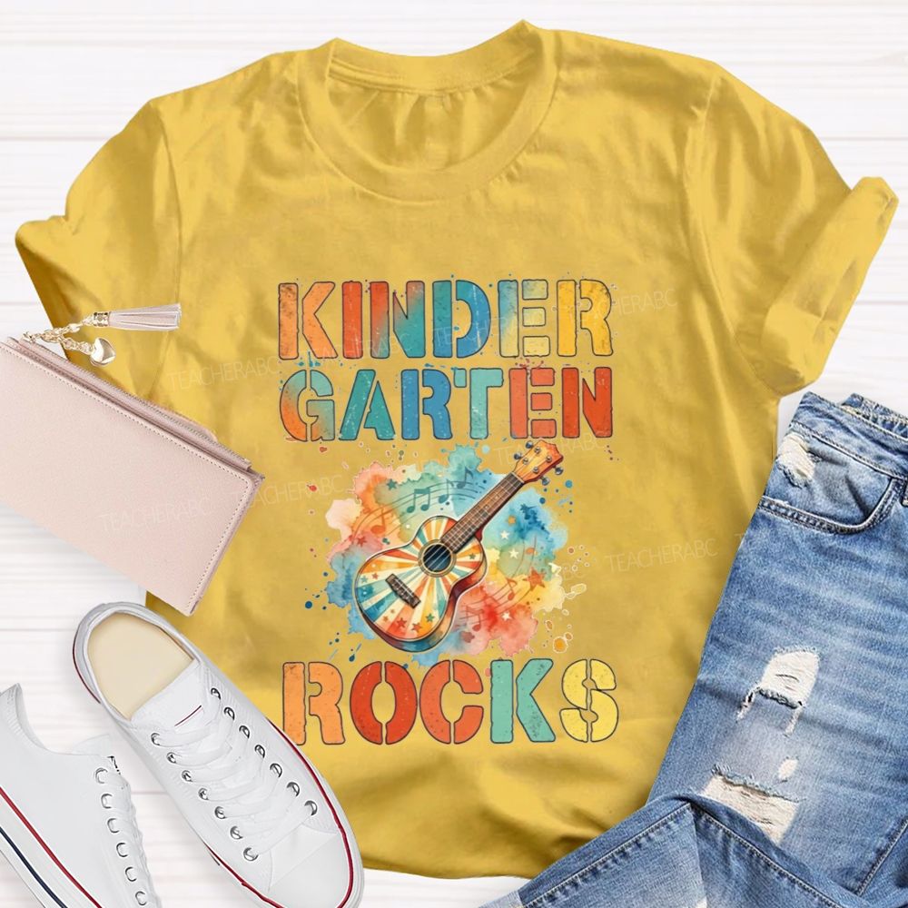 Personalized Grade Kindergarten Rocks Music Teacher T-shirt