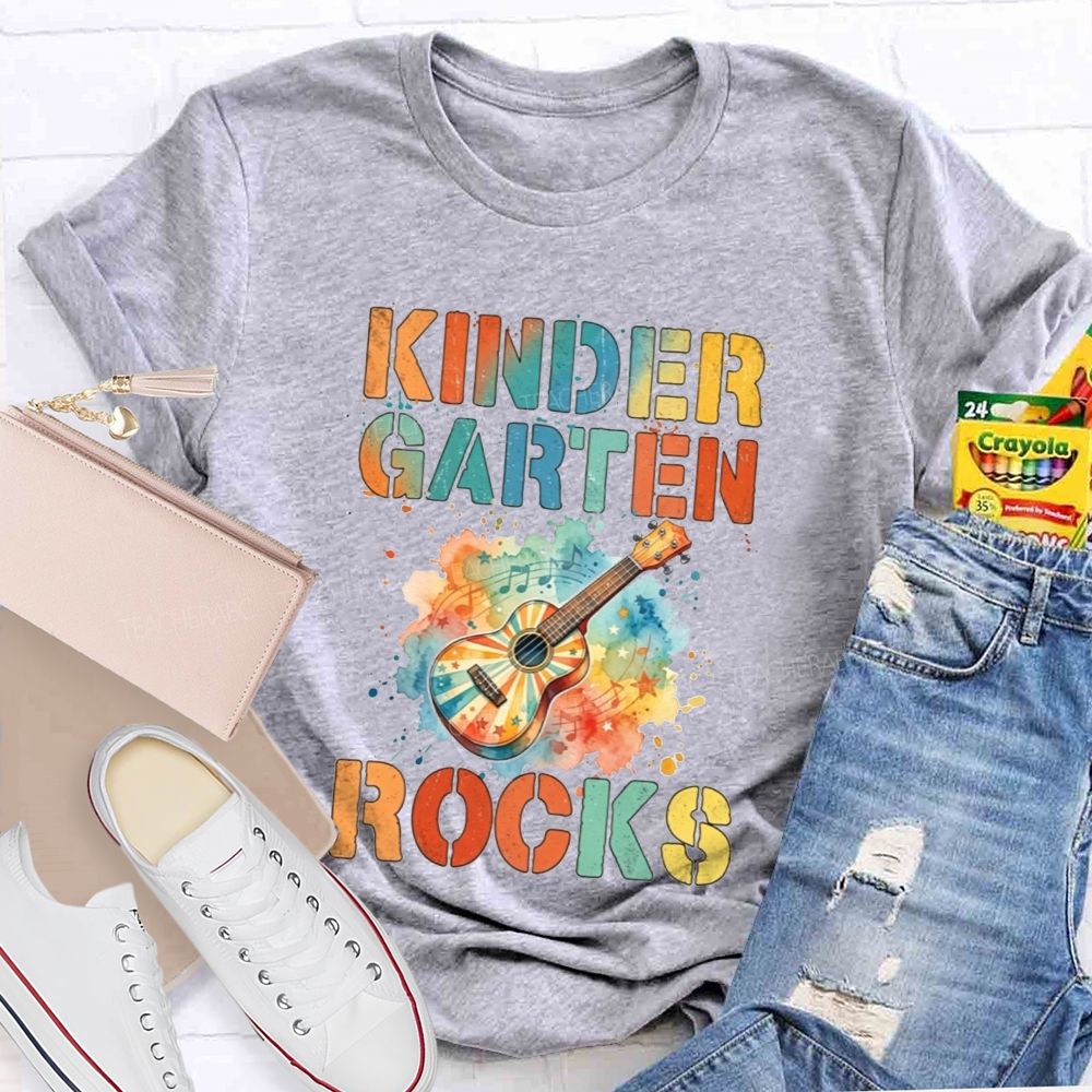 Personalized Grade Kindergarten Rocks Music Teacher T-shirt