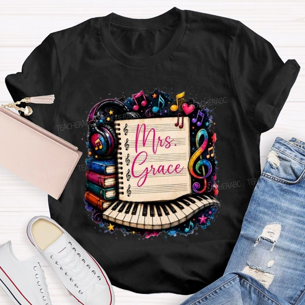 Personalized Name Music Teacher Piano Notebook Teacher T-shirt