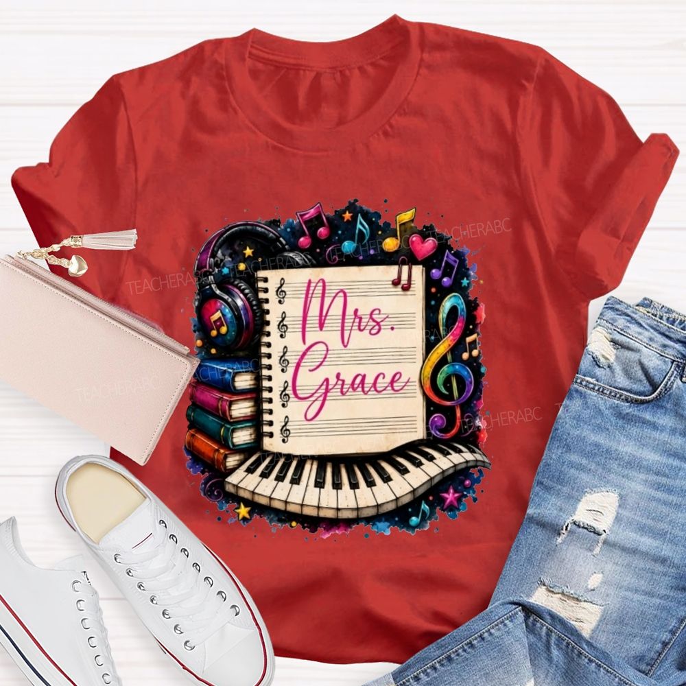 Personalized Name Music Teacher Piano Notebook Teacher T-shirt