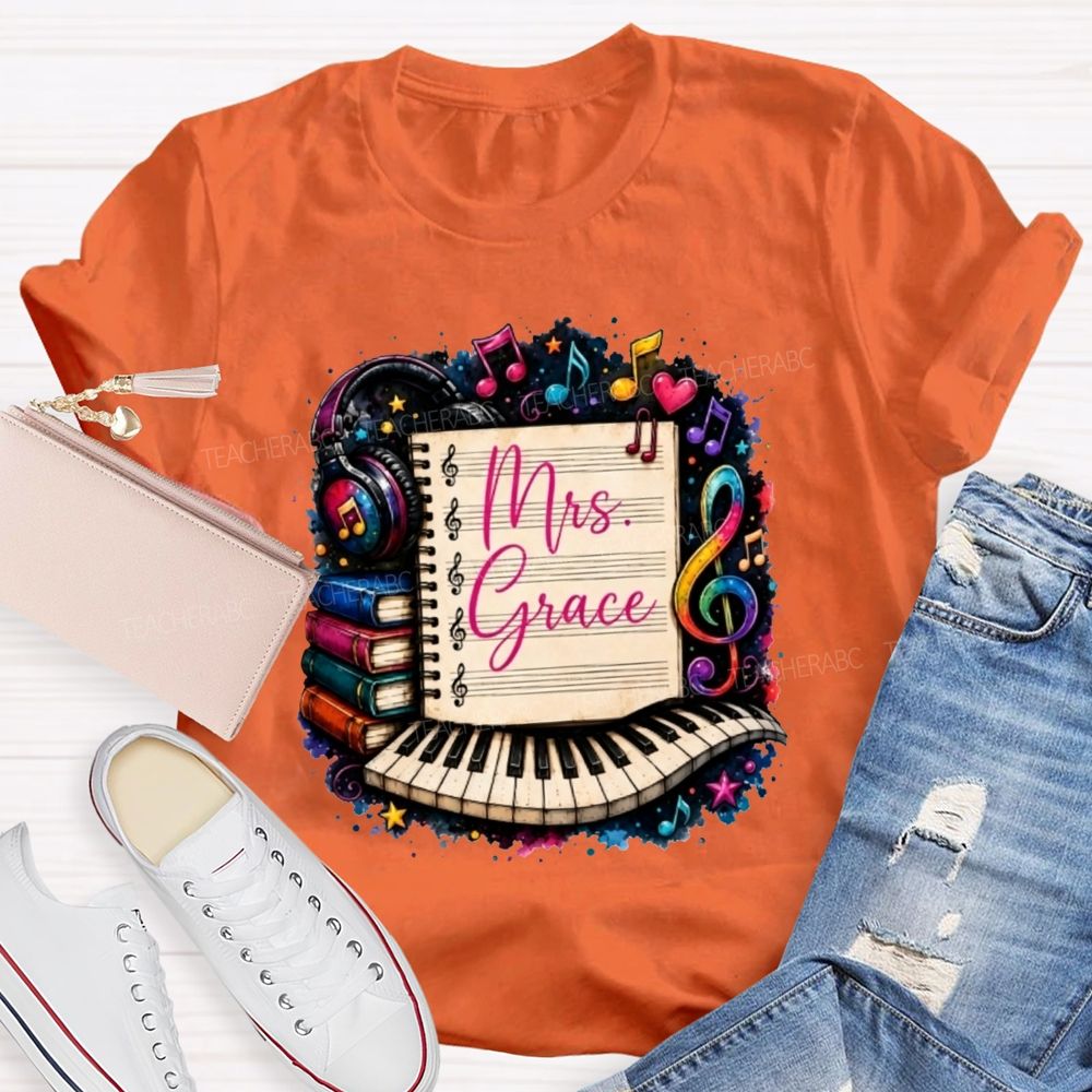 Personalized Name Music Teacher Piano Notebook Teacher T-shirt