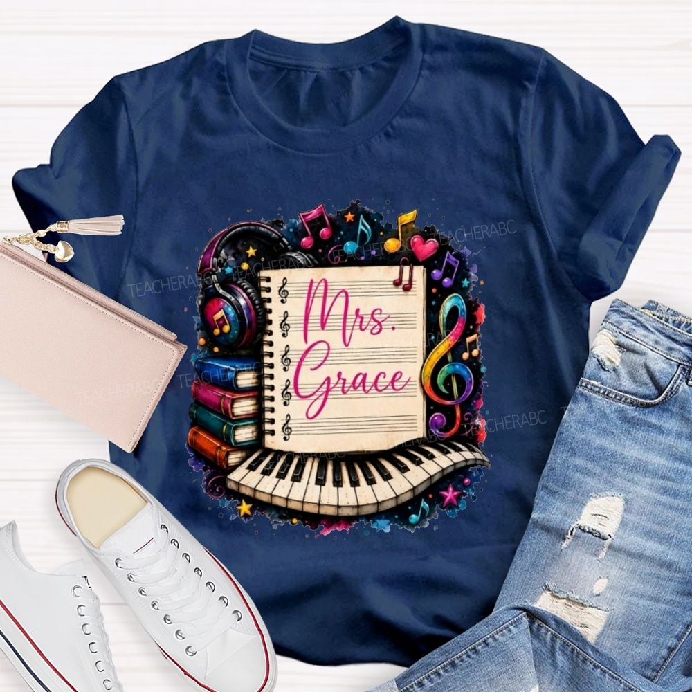 Personalized Name Music Teacher Piano Notebook Teacher T-shirt