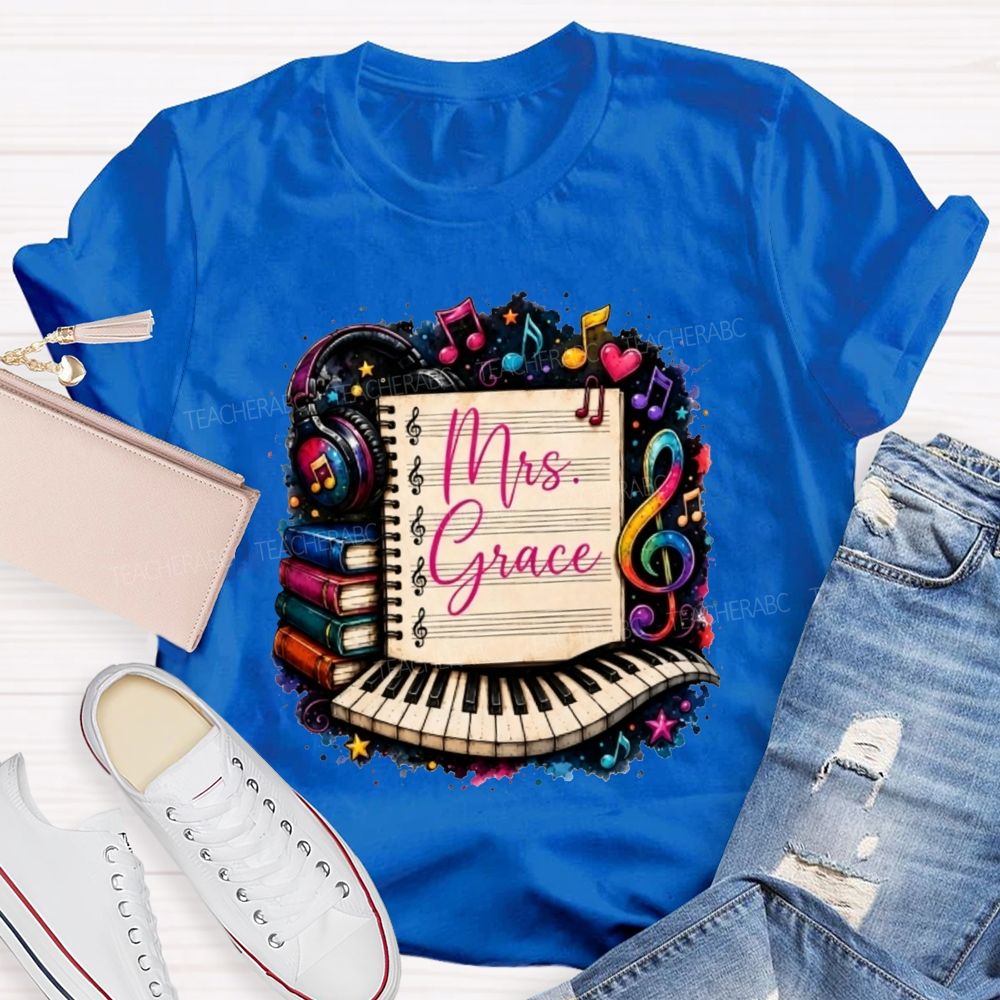 Personalized Name Music Teacher Piano Notebook Teacher T-shirt