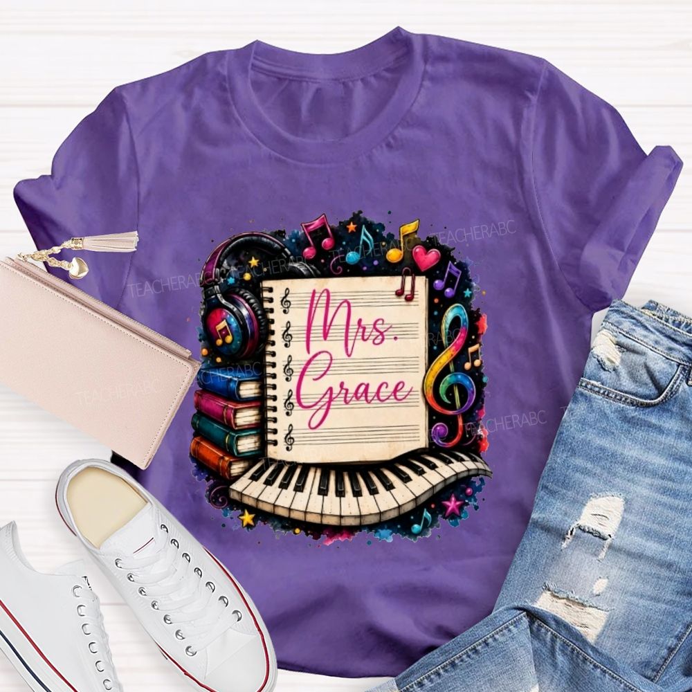 Personalized Name Music Teacher Piano Notebook Teacher T-shirt