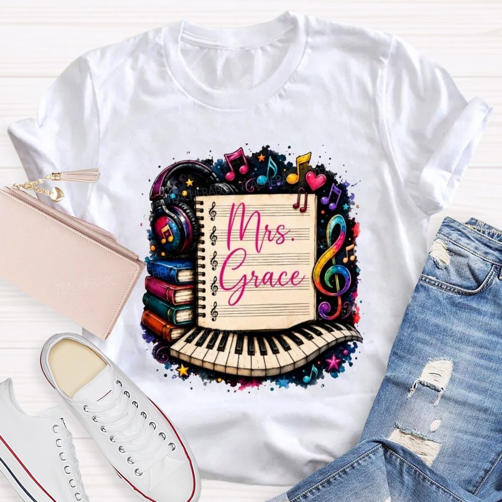 Personalized Name Music Teacher Piano Notebook Teacher T-shirt