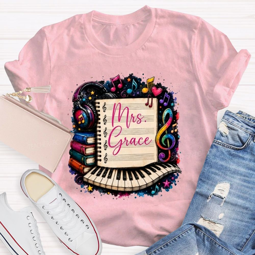 Personalized Name Music Teacher Piano Notebook Teacher T-shirt