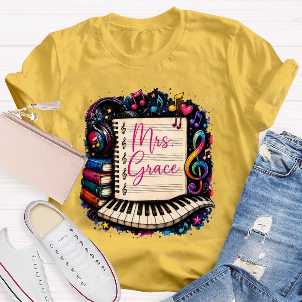 Personalized Name Music Teacher Piano Notebook Teacher T-shirt