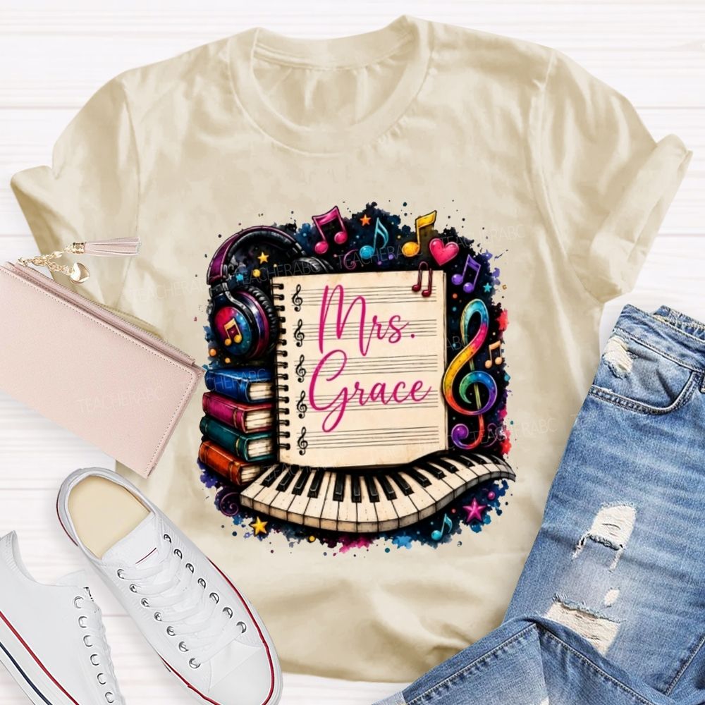 Personalized Name Music Teacher Piano Notebook Teacher T-shirt