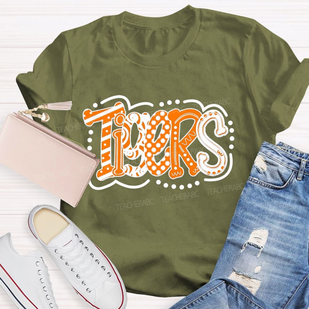 Personalized School Mascot Polka-Dot And Stripe Design Teacher T-Shirt