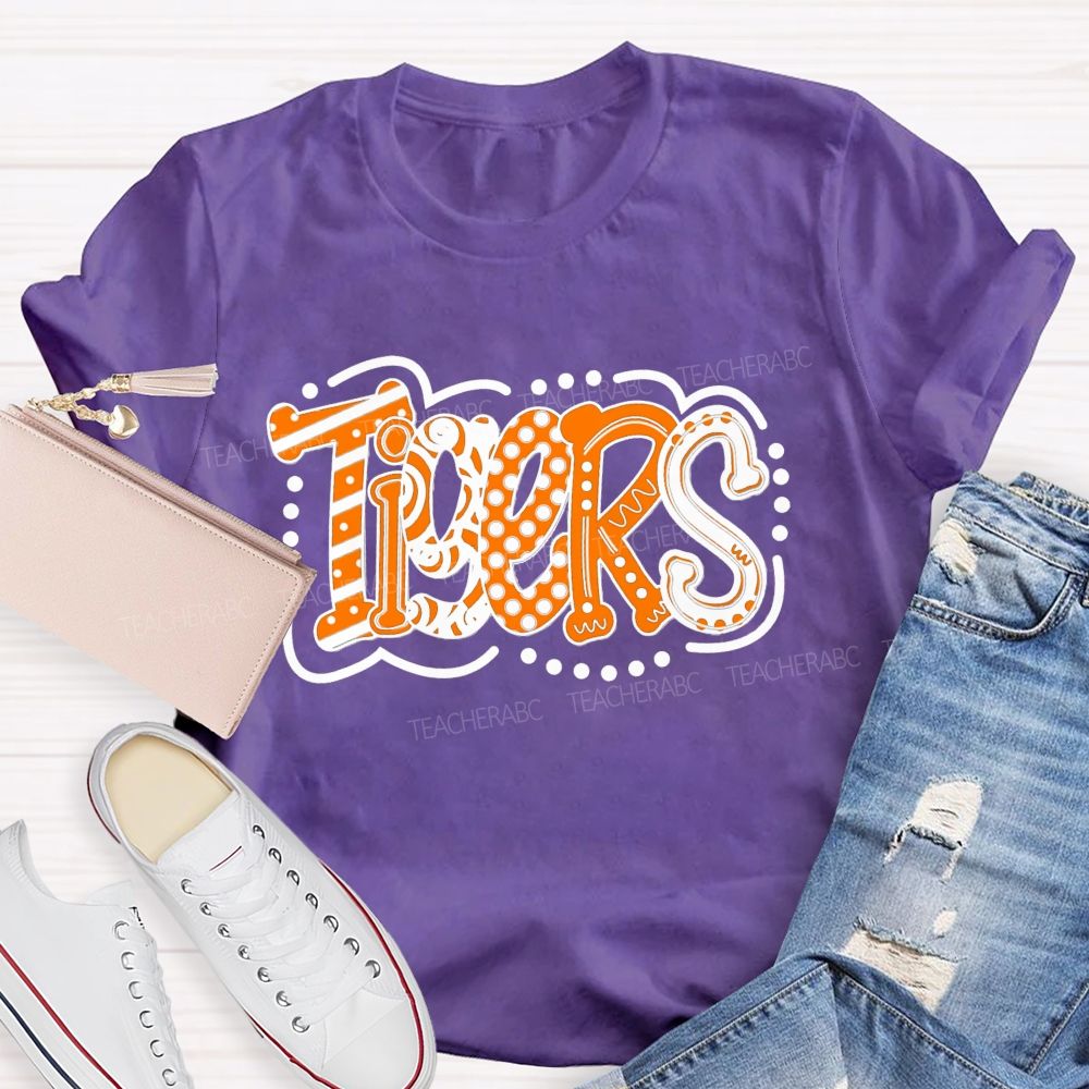 Personalized School Mascot Polka-Dot And Stripe Design Teacher T-Shirt