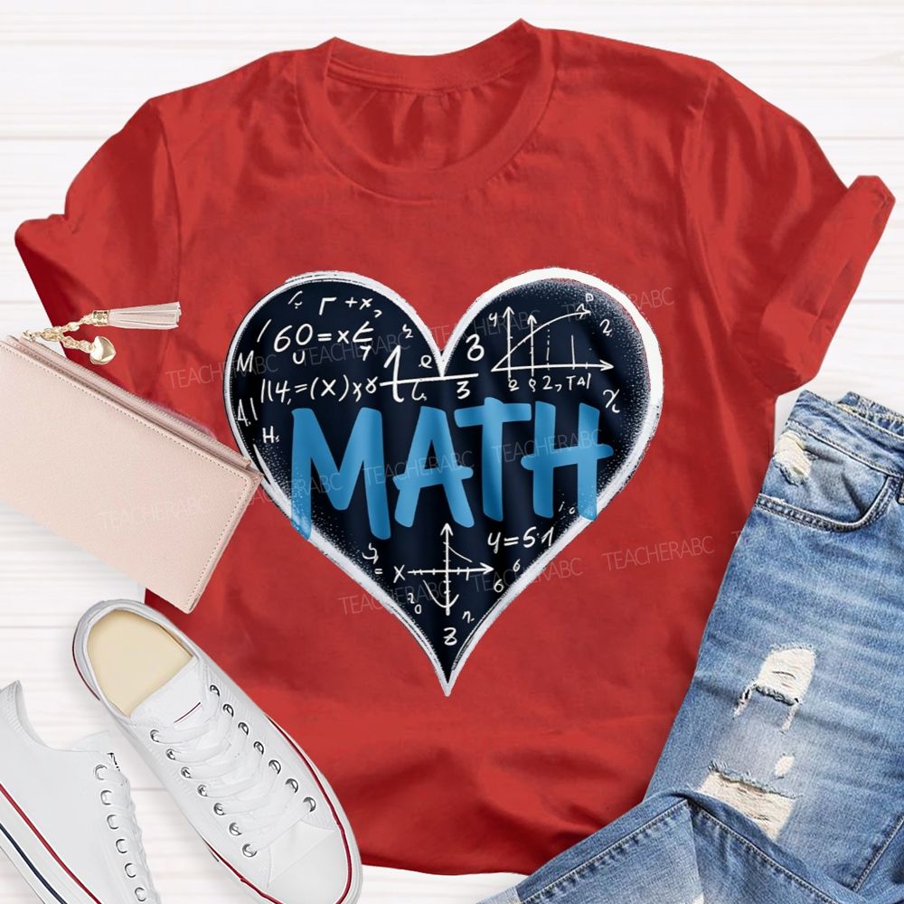 Love Math Heart Graphic Teacher T-shirt