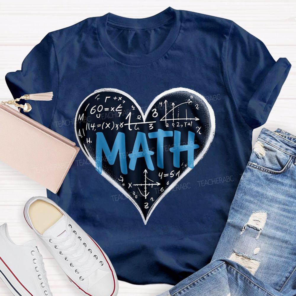 Love Math Heart Graphic Teacher T-shirt