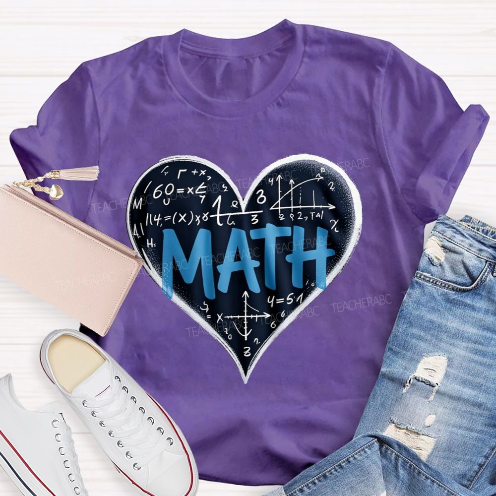 Love Math Heart Graphic Teacher T-shirt