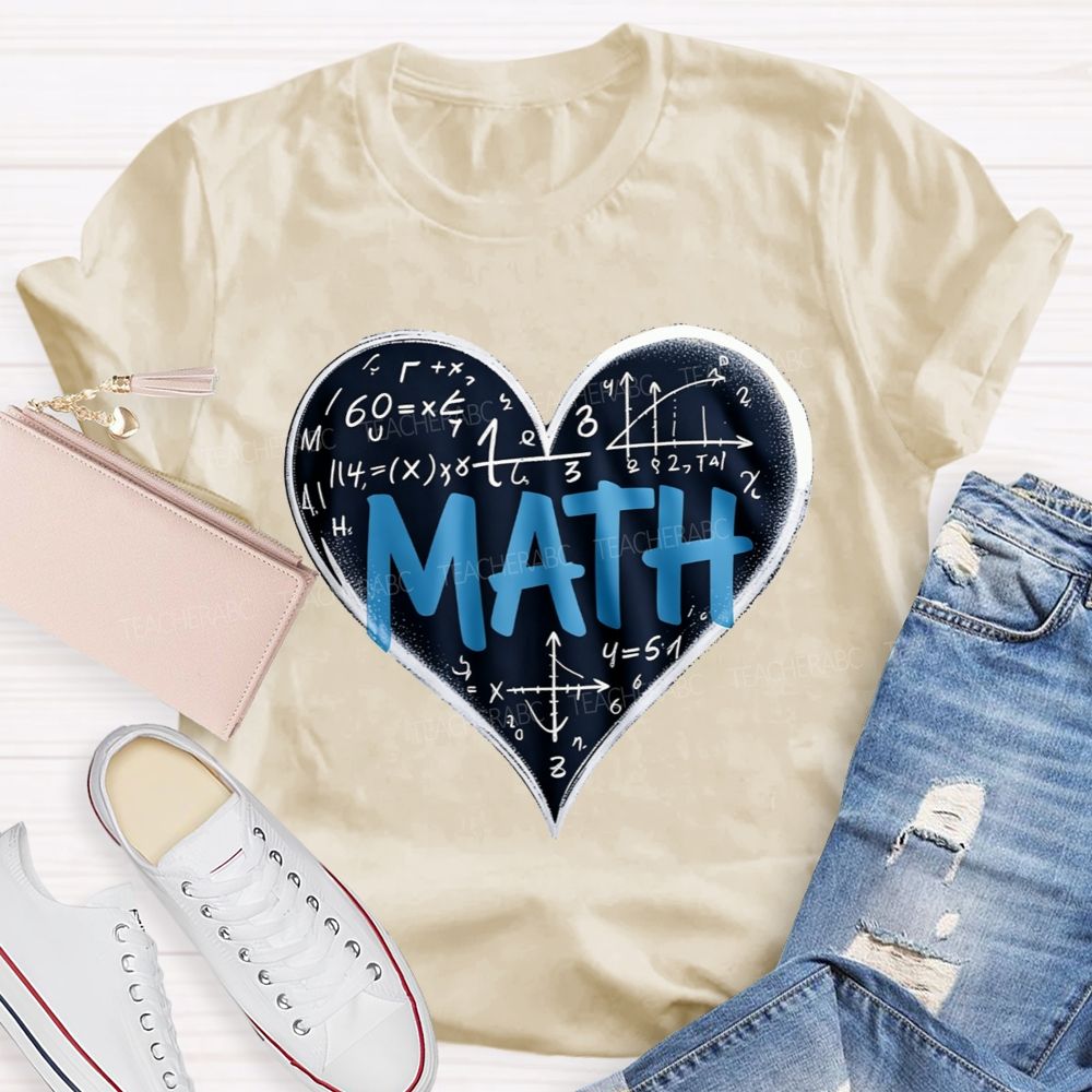 Love Math Heart Graphic Teacher T-shirt