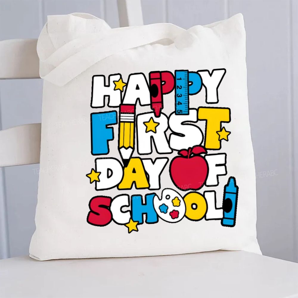 Happy First Day Of School Stars Shapes Canvas Tote Bag