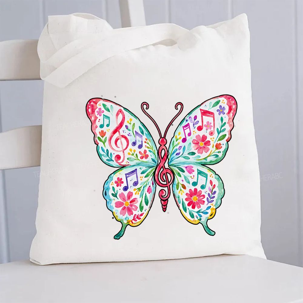 Music Butterfly Canvas Tote Bag