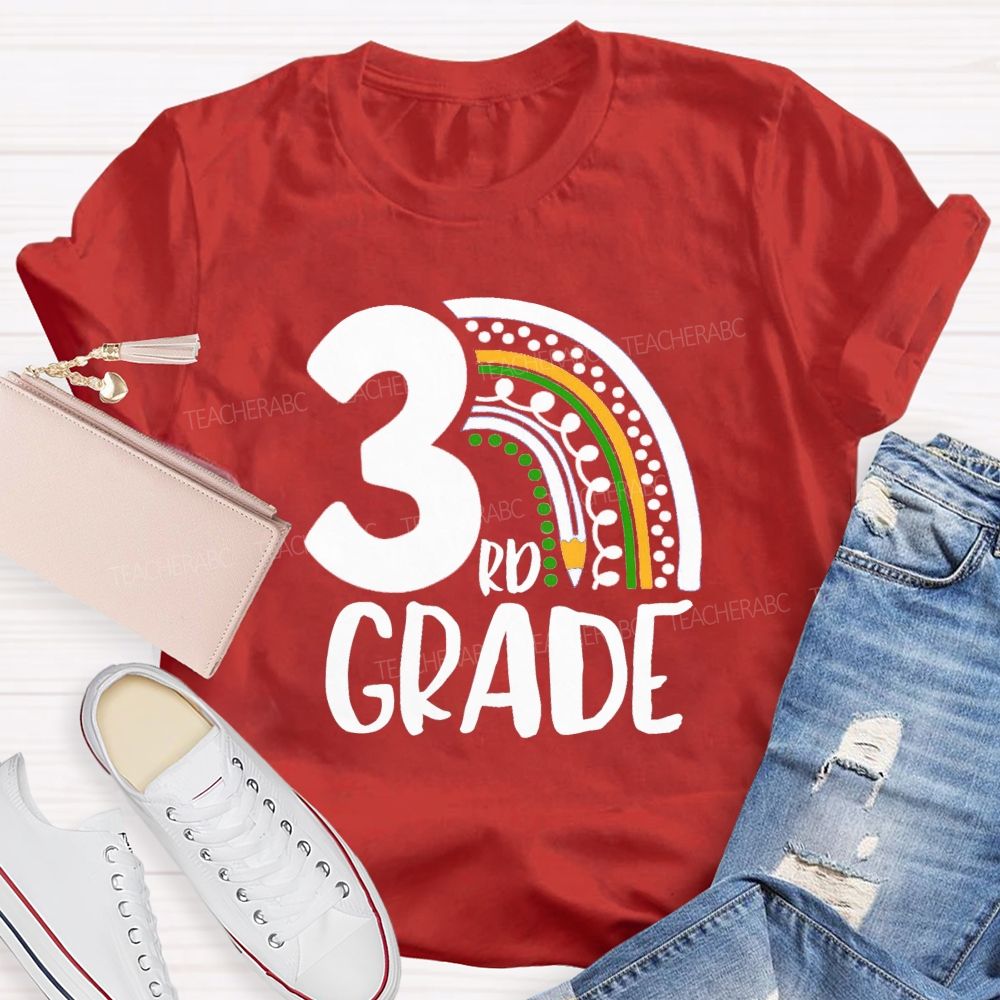 Personalized Grade Pencil Rainbow Teacher T-Shirt