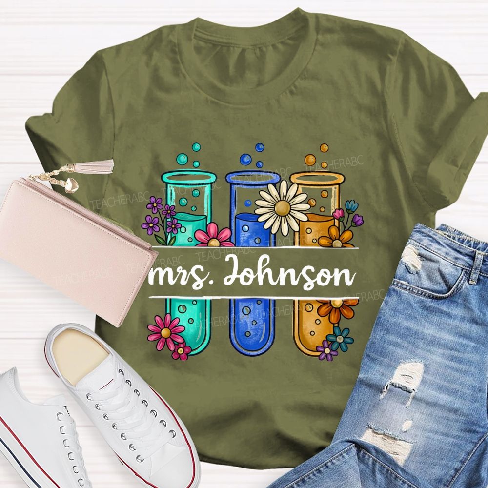 Personalized name Boiling Reagent Bottle Science Teacher T-shirt