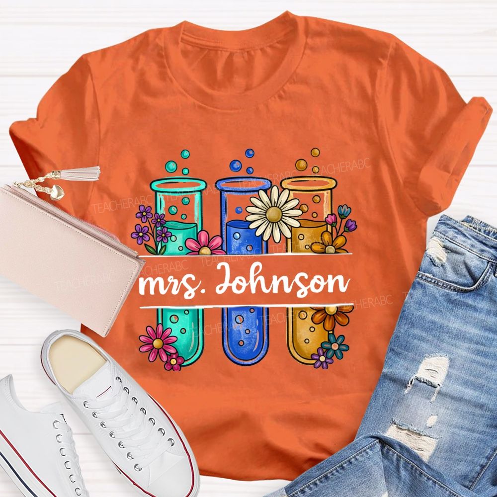 Personalized name Boiling Reagent Bottle Science Teacher T-shirt
