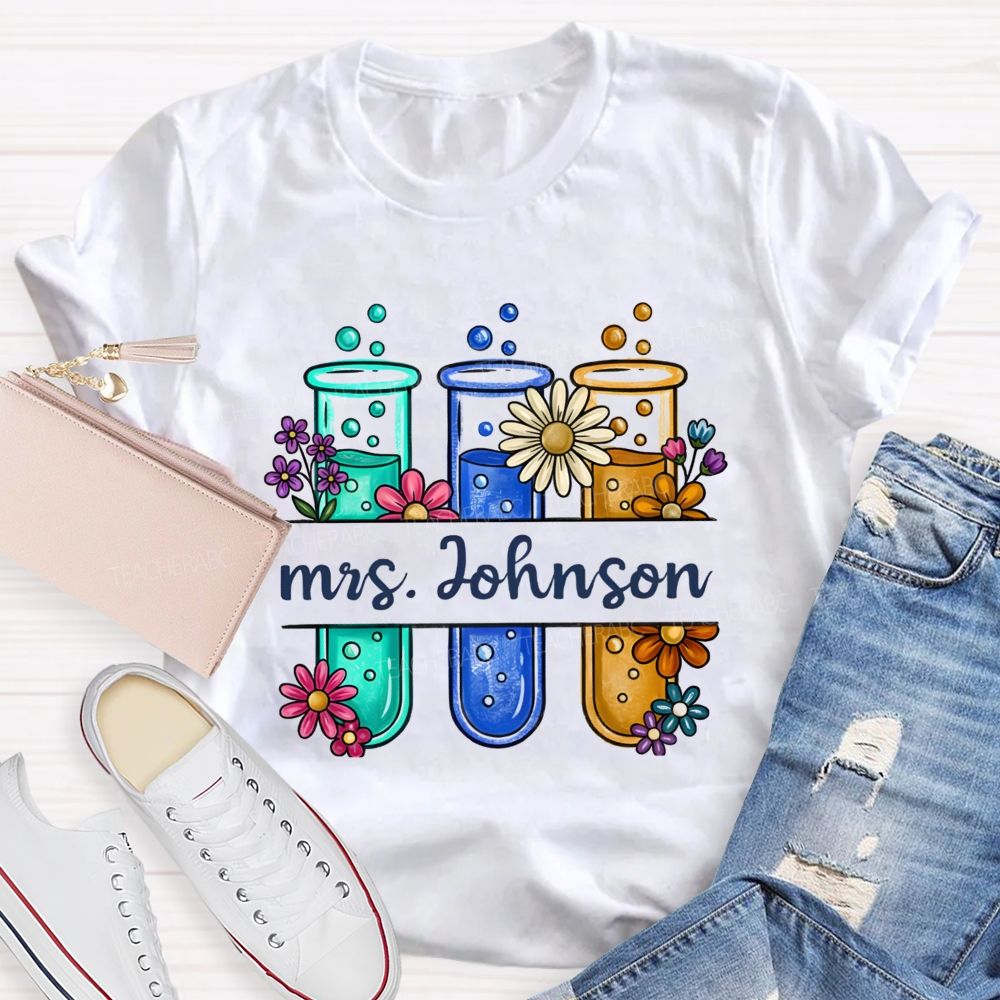 Personalized name Boiling Reagent Bottle Science Teacher T-shirt
