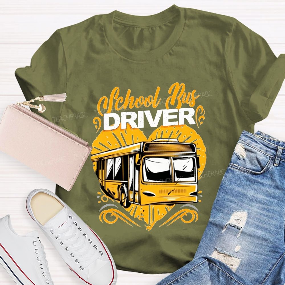 Heart School Bus Driver And Bus Driver Gift T-shirt