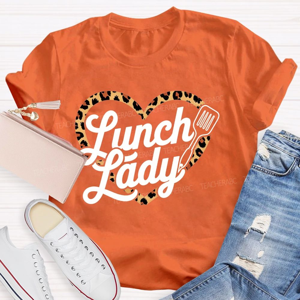 Lunch Lady Leopard Heart Print T-shirt