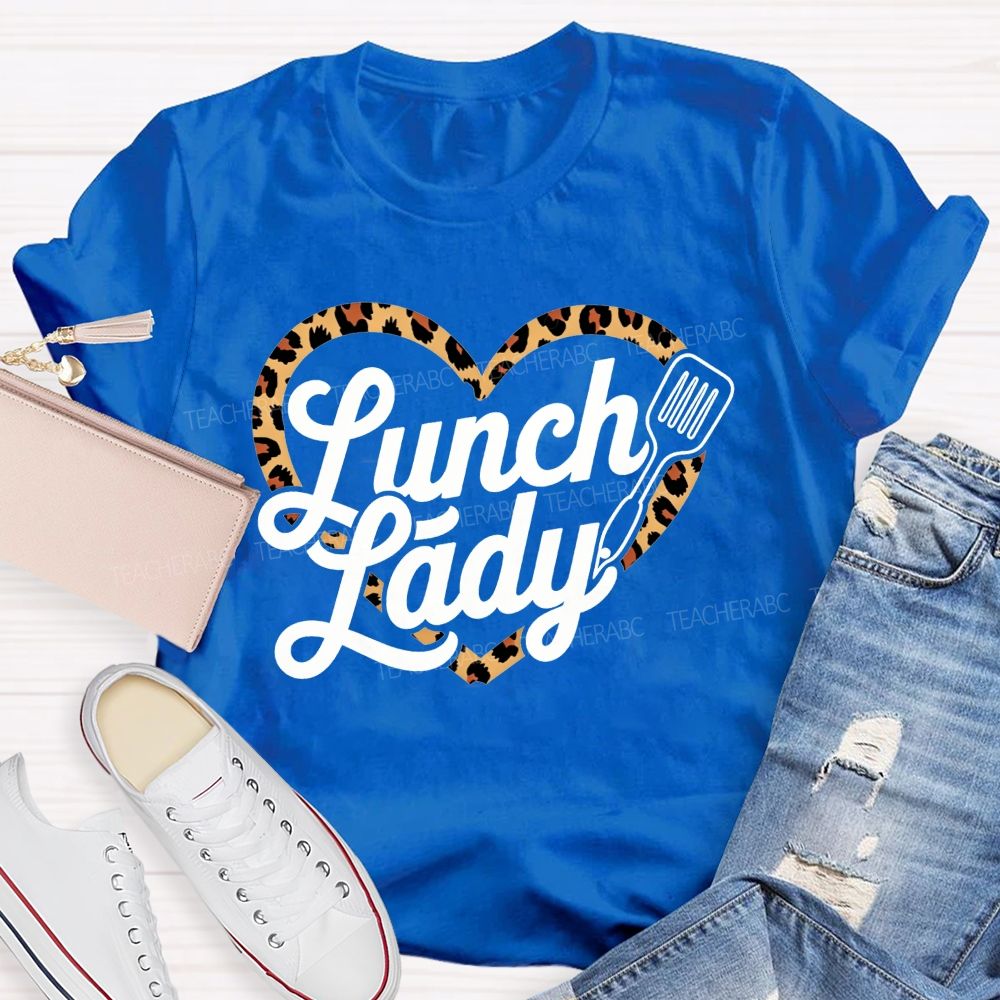 Lunch Lady Leopard Heart Print T-shirt