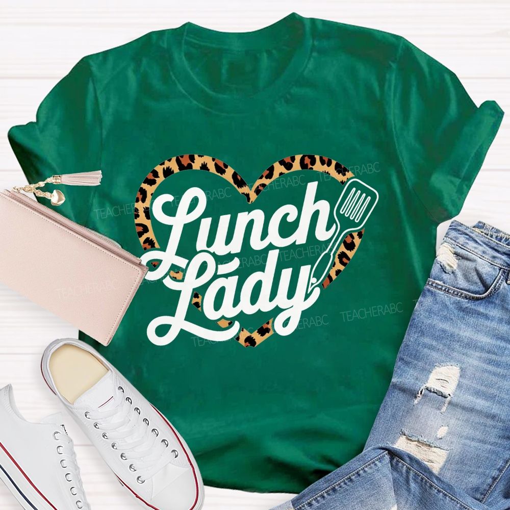 Lunch Lady Leopard Heart Print T-shirt
