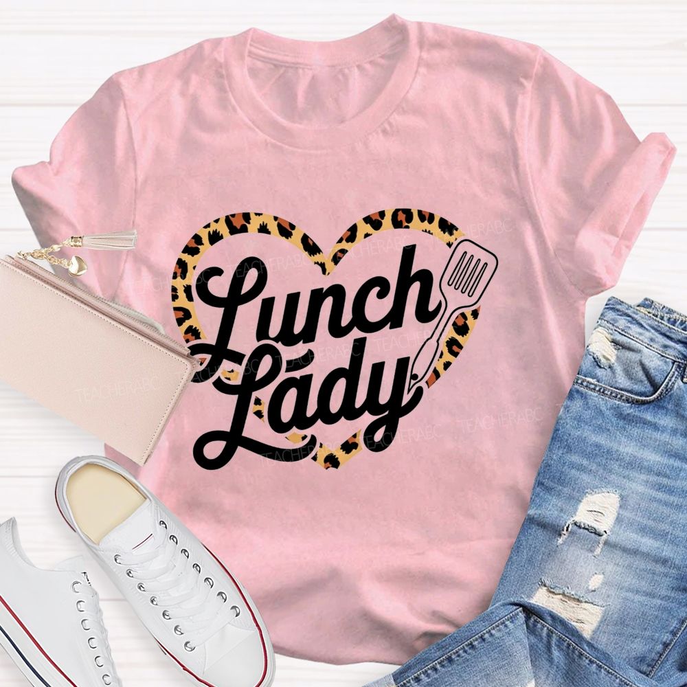 Lunch Lady Leopard Heart Print T-shirt