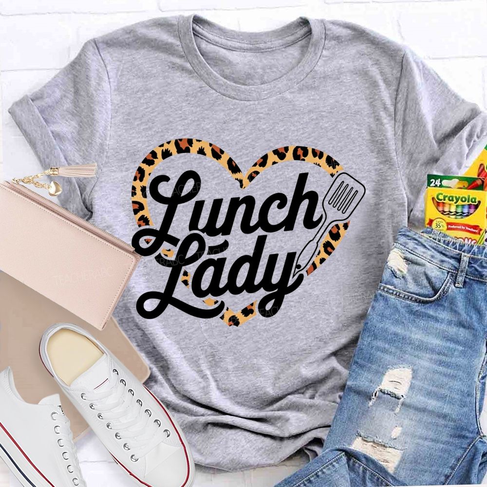 Lunch Lady Leopard Heart Print T-shirt