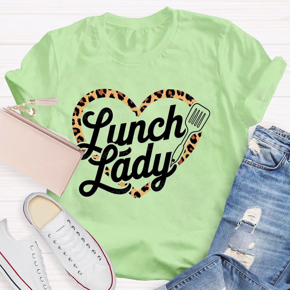 Lunch Lady Leopard Heart Print T-shirt