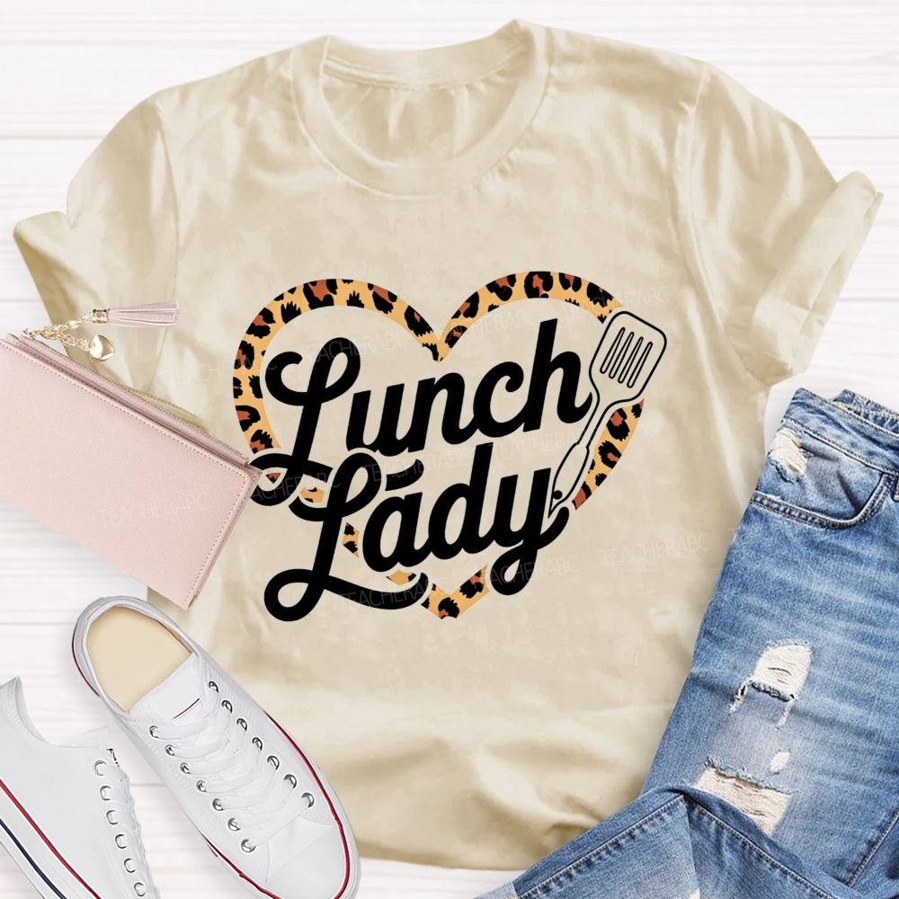 Lunch Lady Leopard Heart Print T-shirt