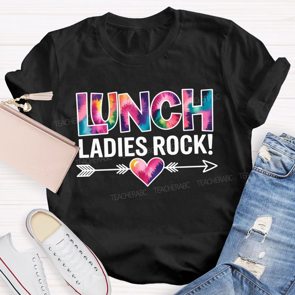 Tie Dye Lunch Ladies Rock Arrow Heart T-shirt