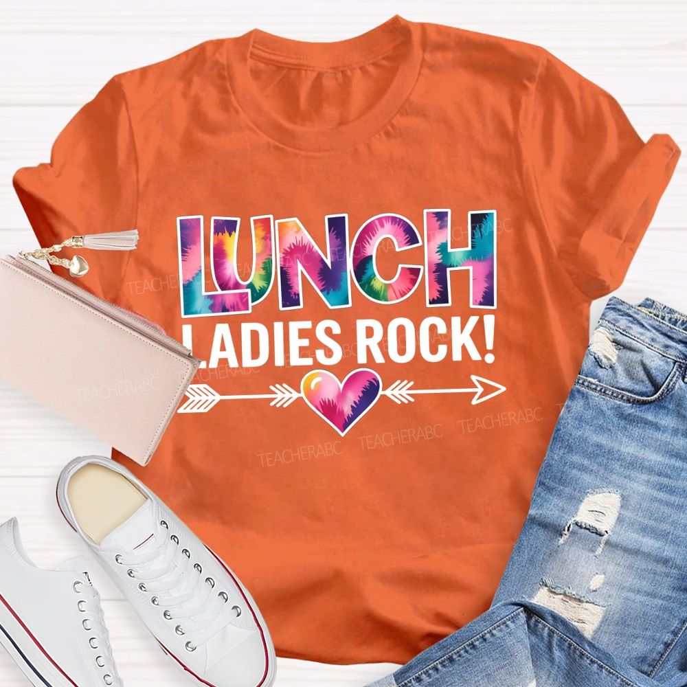 Tie Dye Lunch Ladies Rock Arrow Heart T-shirt