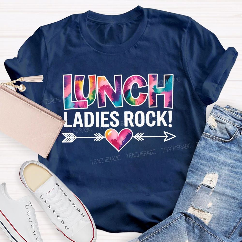 Tie Dye Lunch Ladies Rock Arrow Heart T-shirt