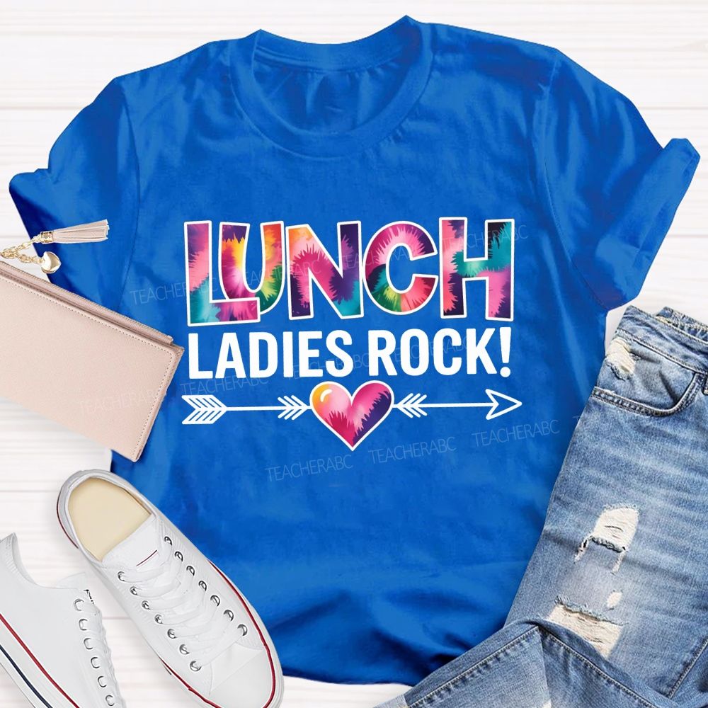Tie Dye Lunch Ladies Rock Arrow Heart T-shirt