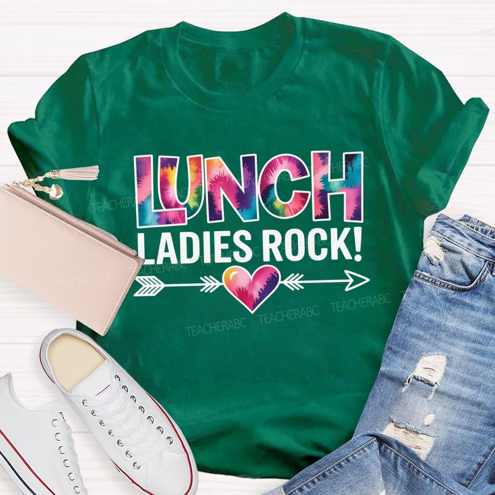 Tie Dye Lunch Ladies Rock Arrow Heart T-shirt
