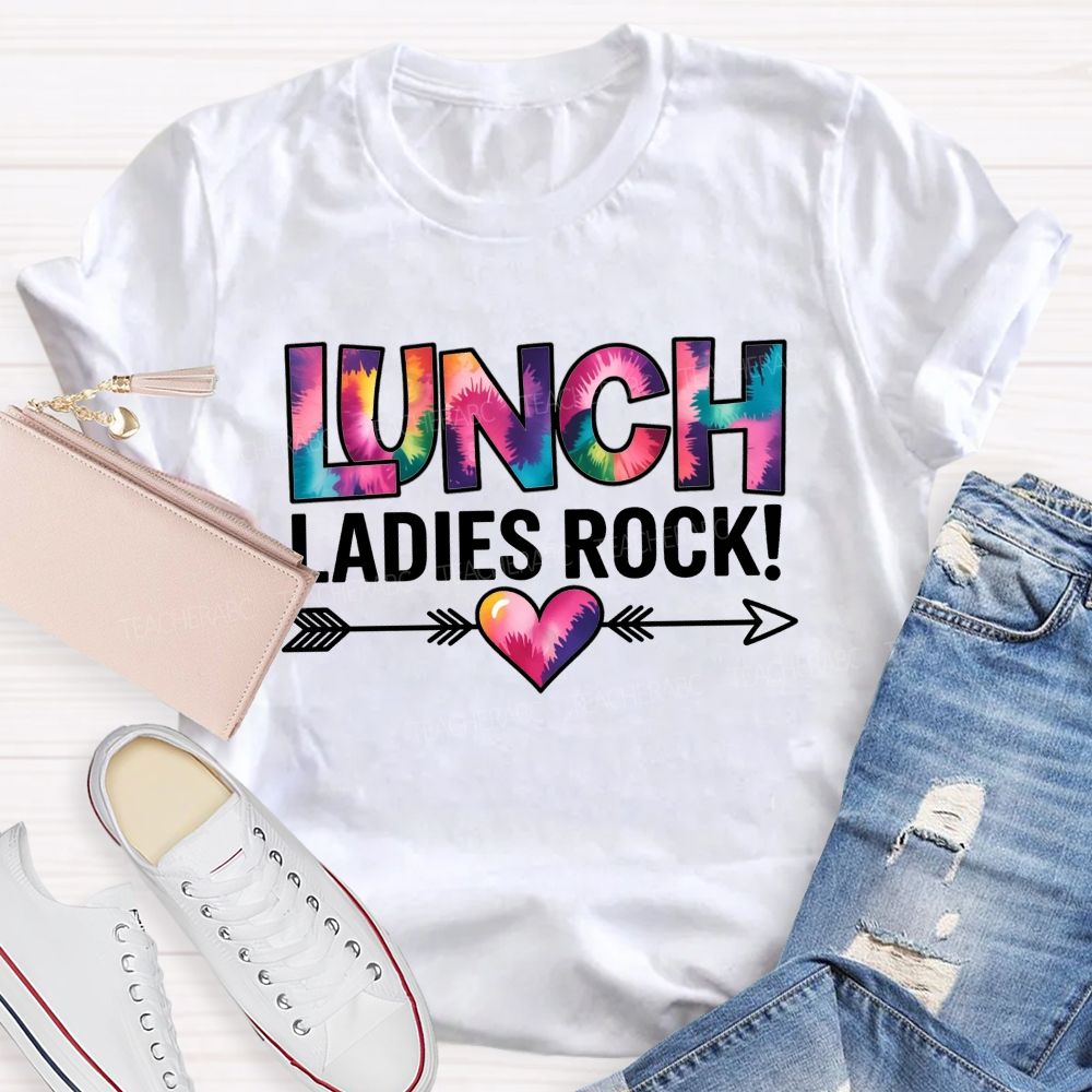 Tie Dye Lunch Ladies Rock Arrow Heart T-shirt
